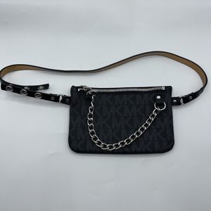 Michael Kors MK Signature Logo Belt Bag Pouch Fanny Pack Black Faux‎ Leather